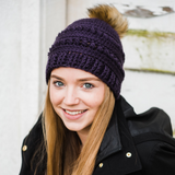 Bead Stitch Beanie with Removable Faux Fur Pom Pom