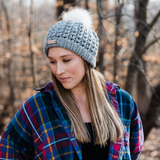 V-Stitch Beanie with Removeable Faux Fur Pom Pom