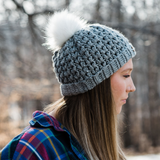 V-Stitch Beanie with Removeable Faux Fur Pom Pom