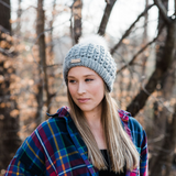 V-Stitch Beanie with Removeable Faux Fur Pom Pom