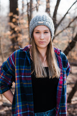 V-Stitch Beanie with Removeable Faux Fur Pom Pom