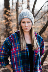 V-Stitch Beanie with Removeable Faux Fur Pom Pom