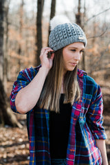 V-Stitch Beanie with Removeable Faux Fur Pom Pom