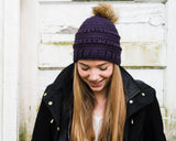 Bead Stitch Beanie with Removable Faux Fur Pom Pom