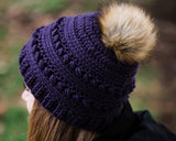 Bead Stitch Beanie with Removable Faux Fur Pom Pom