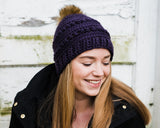 Bead Stitch Beanie with Removable Faux Fur Pom Pom