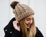 Slouchy Cable Beanie with Removeable Faux Fur Pom Pom