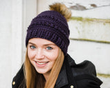 Bead Stitch Beanie with Removable Faux Fur Pom Pom