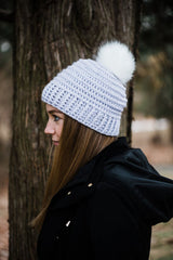 Ribbed Winter Beanie with Faux Fur Removable Pom Pom