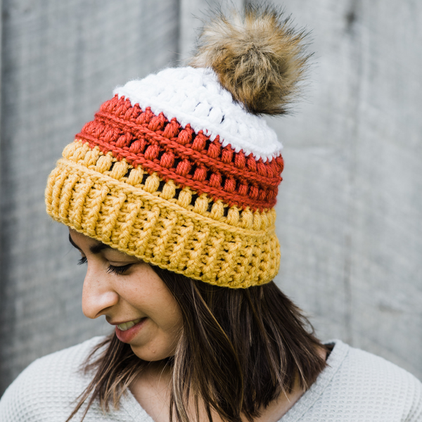 Candy Corn Hat with Removable Faux Fur Pom Pom