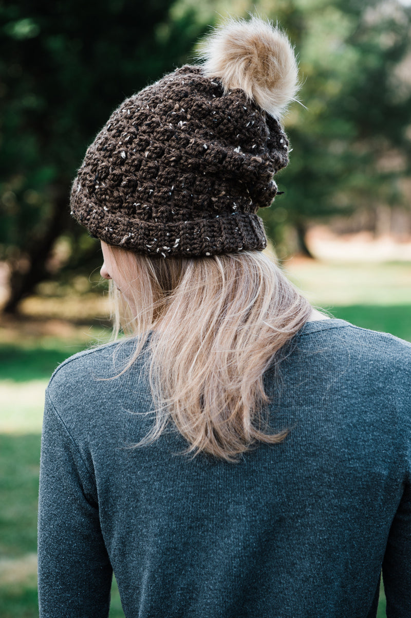 Slouchy Beanie with Removeable Faux Fur Pom Pom