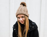 Slouchy Cable Beanie with Removeable Faux Fur Pom Pom