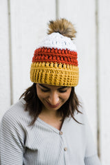 Candy Corn Hat with Removable Faux Fur Pom Pom